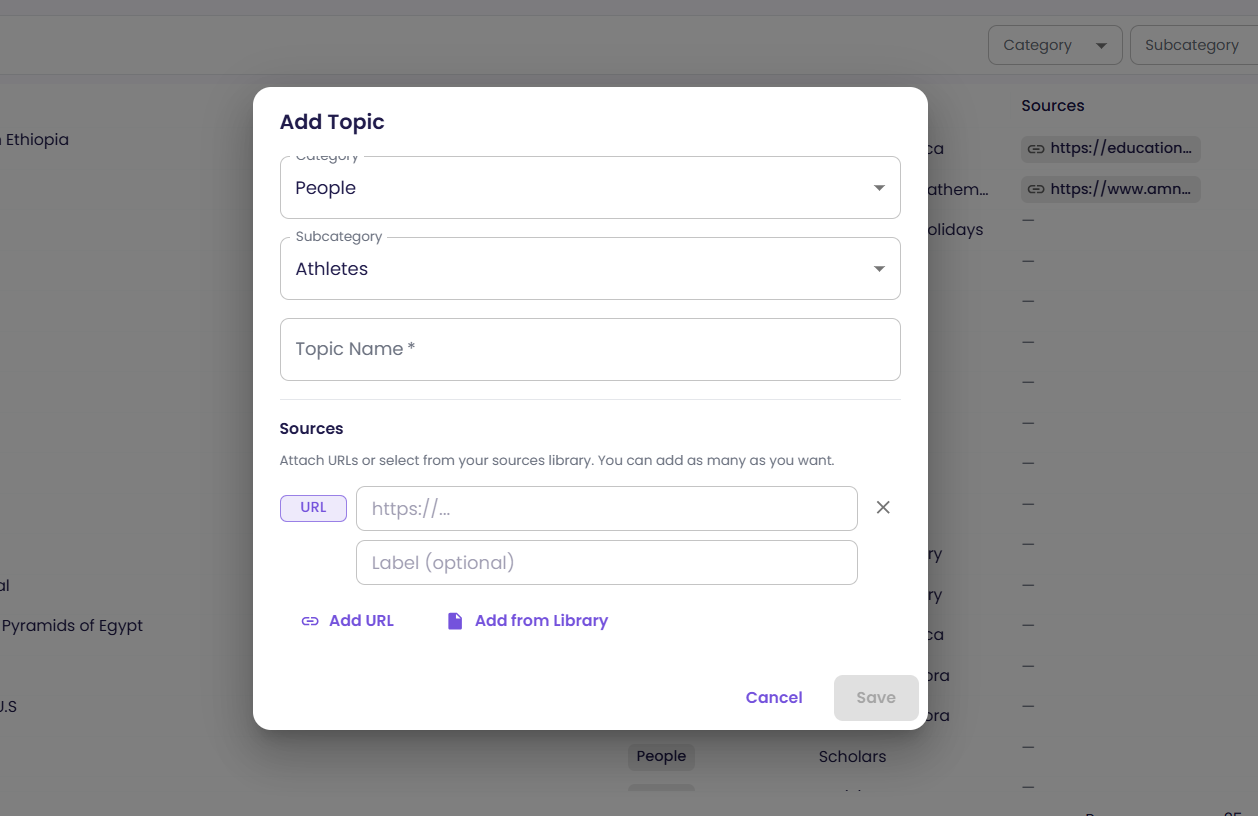 The Add Topic dialog.