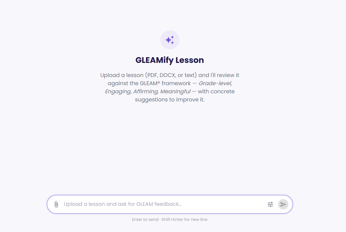 The Lesson Evaluator chat, ready for a lesson to be attached.